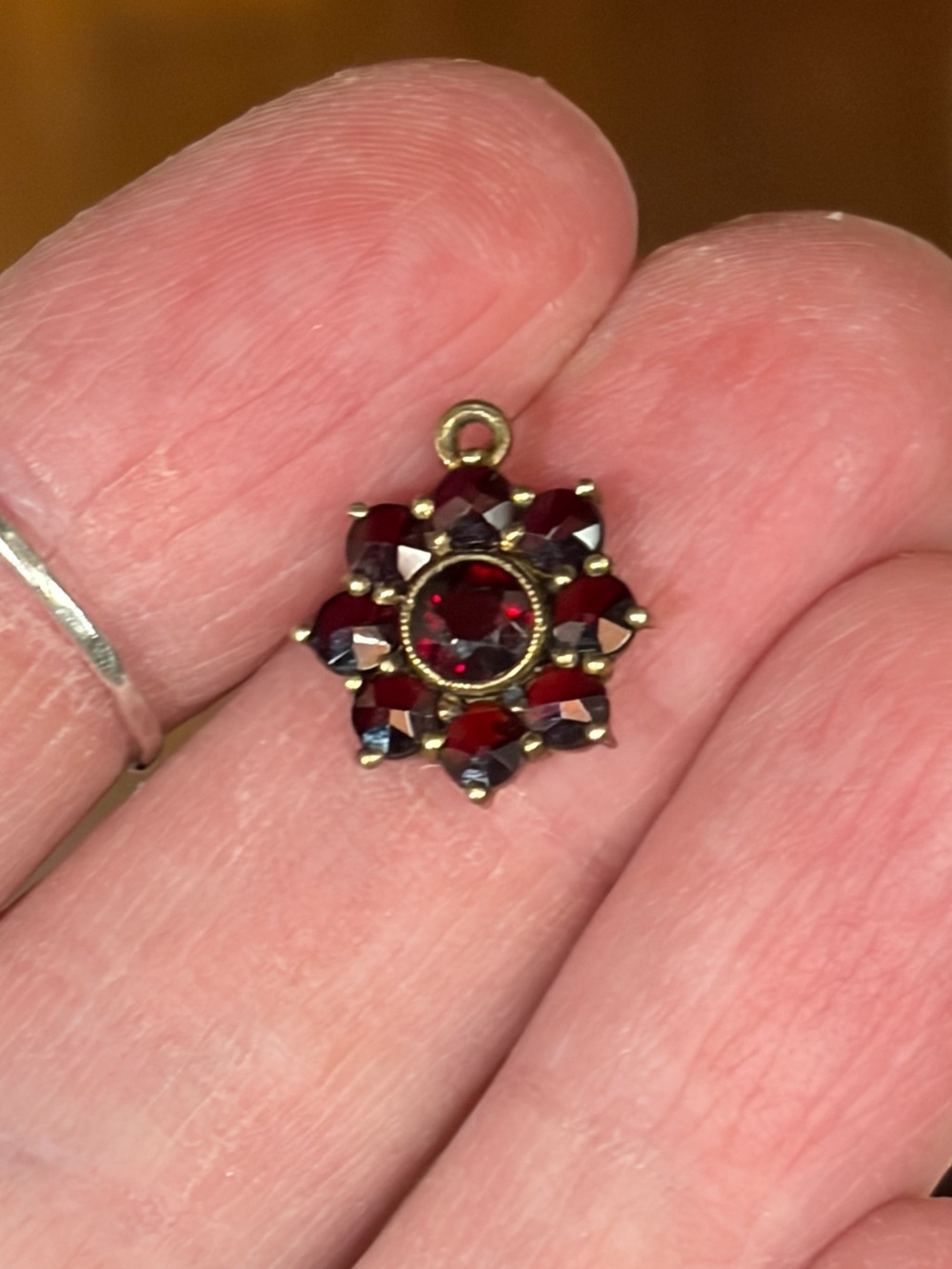 Antique Tiny Sterling Silver Bohemian Garnet? Charm/Pendant